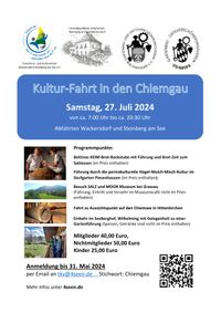 Kurzbeschreibung Kulturfahrt am Samstag 27.7.24 in den Chiemgau